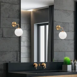 Væglampe Viran, antik guld, glas, højde 25 cm, E14^Opviq Hot