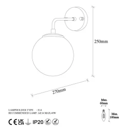 Væglampe Viran, antik guld, glas, højde 25 cm, E14^Opviq Hot