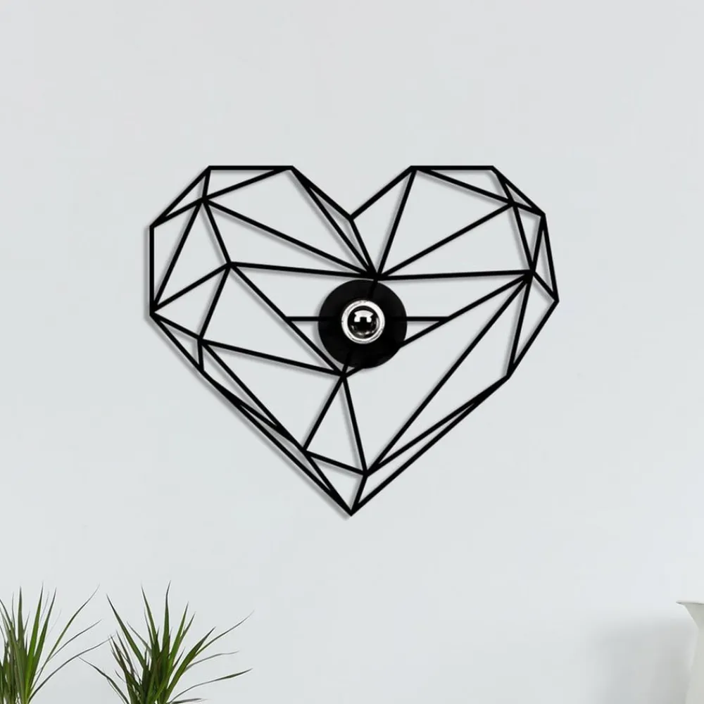 Opviq Væglamper|Væglamper>Væglampe W-046, sort, hjerteformet design, MDF-træ laserskåret