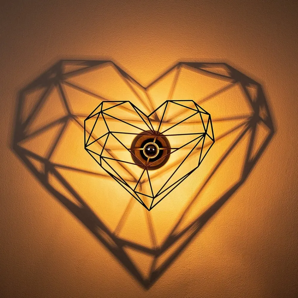 Opviq Væglamper|Væglamper>Væglampe W-046, sort, hjerteformet design, MDF-træ laserskåret