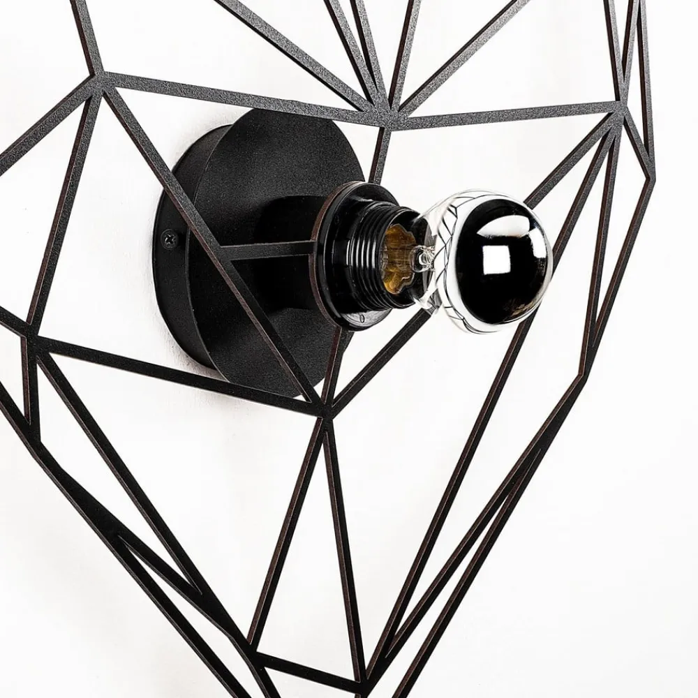 Opviq Væglamper|Væglamper>Væglampe W-046, sort, hjerteformet design, MDF-træ laserskåret