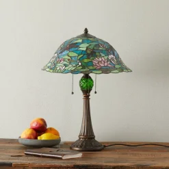Clayre&Eef Bordlamper>Waterlily fortryllende bordlampe i Tiffany-stil