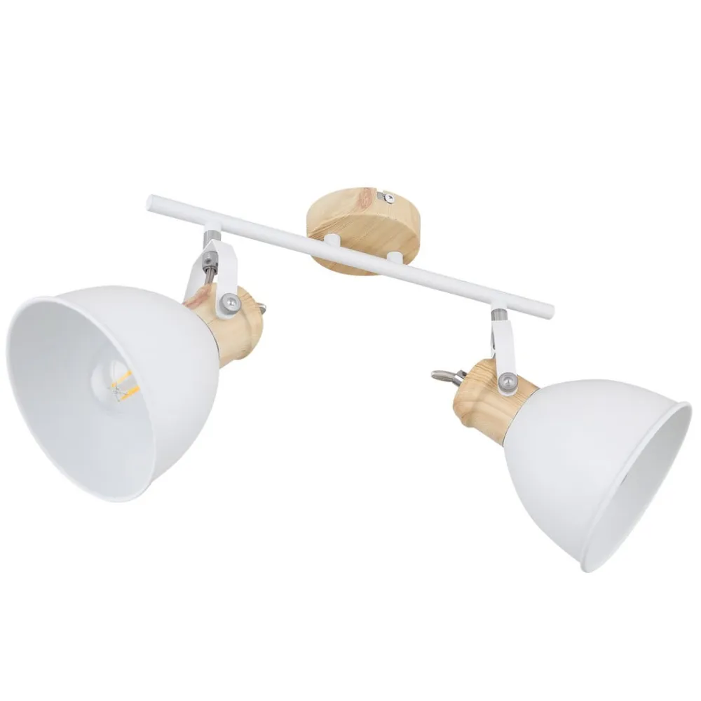 Globo Wiho loftlampe af metal, hvid/trælook, 2 lyskilder