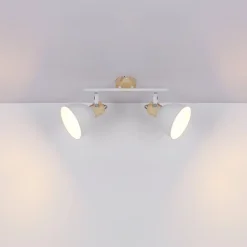 Globo Wiho loftlampe af metal, hvid/trælook, 2 lyskilder