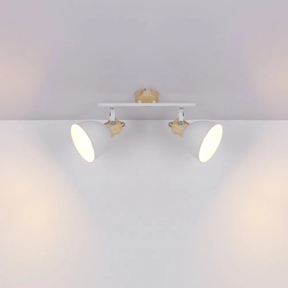 Globo Wiho loftlampe af metal, hvid/trælook, 2 lyskilder