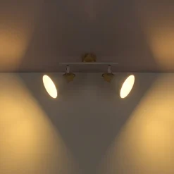 Globo Wiho loftlampe af metal, hvid/trælook, 2 lyskilder