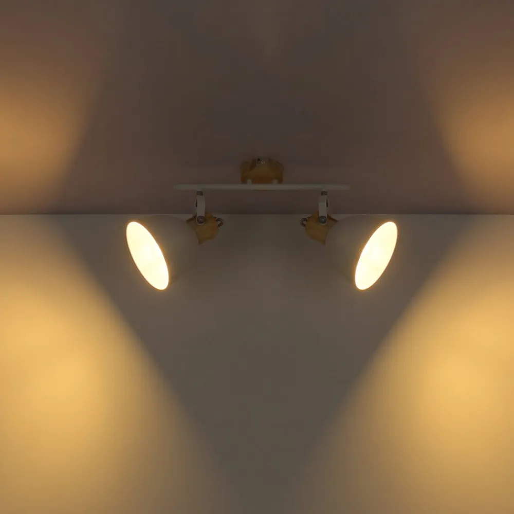 Globo Wiho loftlampe af metal, hvid/trælook, 2 lyskilder