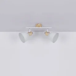 Globo Wiho loftlampe af metal, hvid/trælook, 2 lyskilder