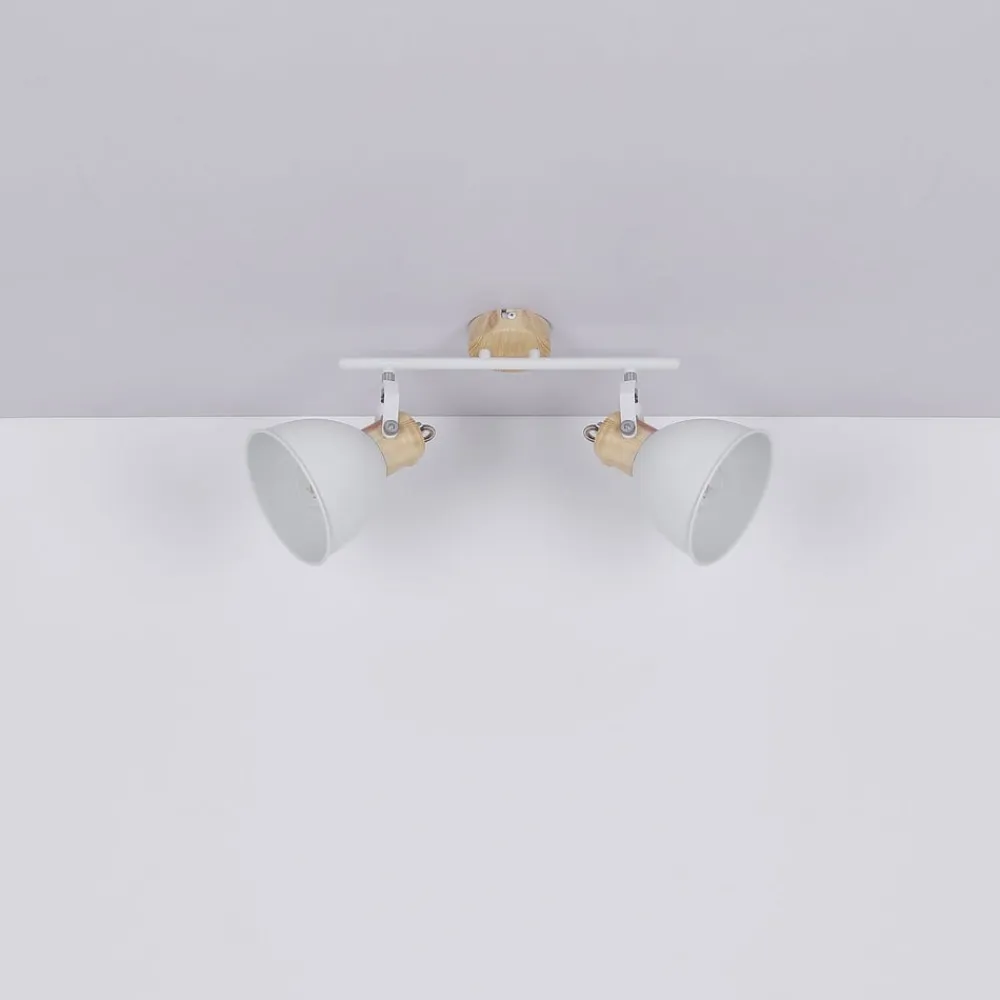 Globo Wiho loftlampe af metal, hvid/trælook, 2 lyskilder