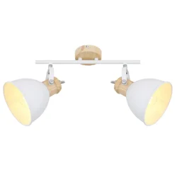 Globo Wiho loftlampe af metal, hvid/trælook, 2 lyskilder