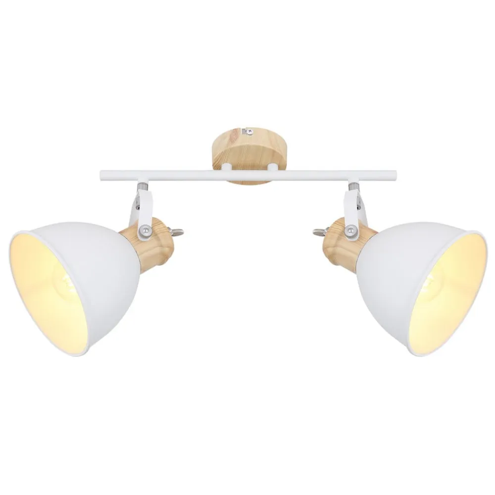 Globo Wiho loftlampe af metal, hvid/trælook, 2 lyskilder