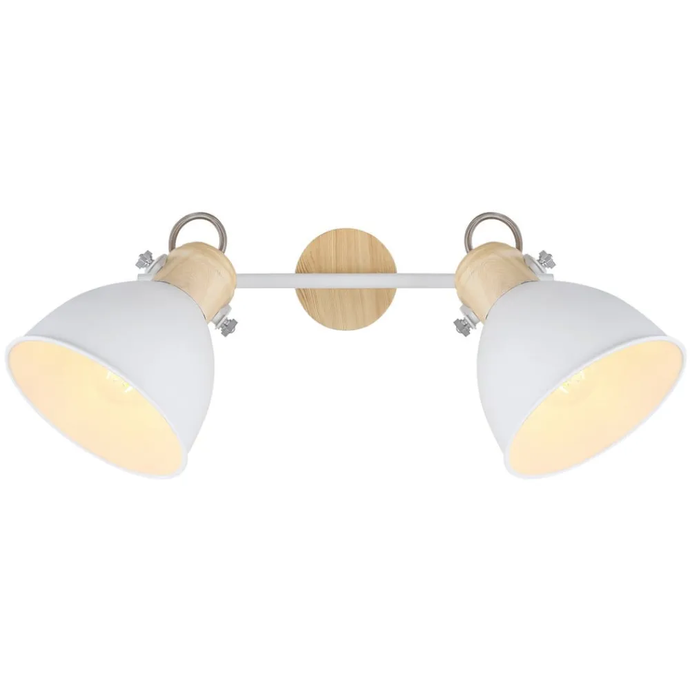 Globo Wiho loftlampe af metal, hvid/trælook, 2 lyskilder