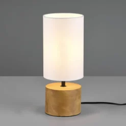 Reality Leuchten Bordlamper>Woody bordlampe, træ/tekstil, cylinder, hvid
