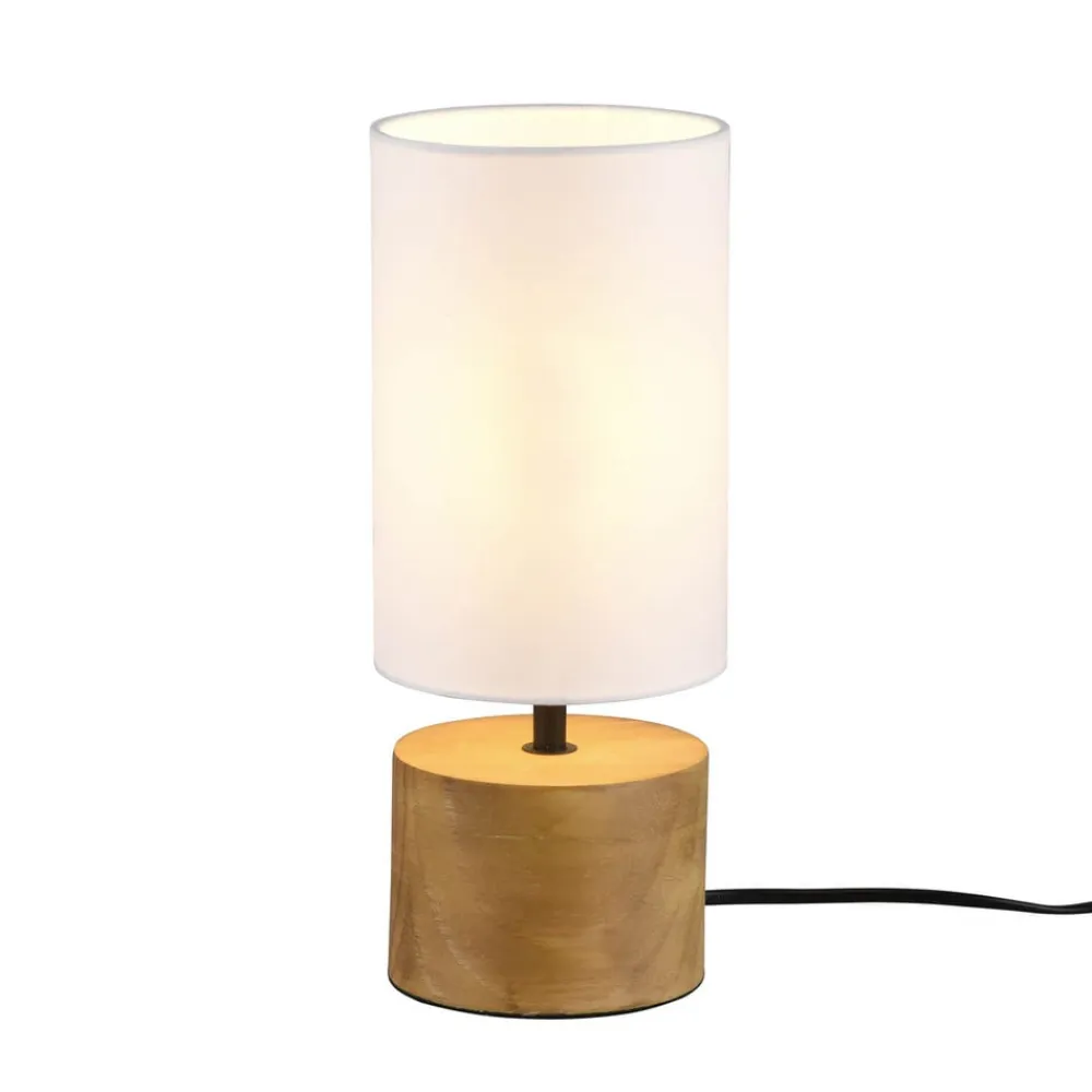 Reality Leuchten Bordlamper>Woody bordlampe, træ/tekstil, cylinder, hvid