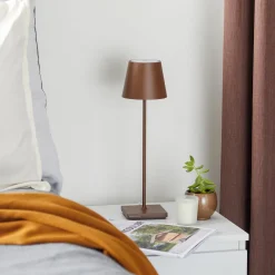 Zafferano Poldina LED-bordlampe med genopladeligt batteri, mat, brun